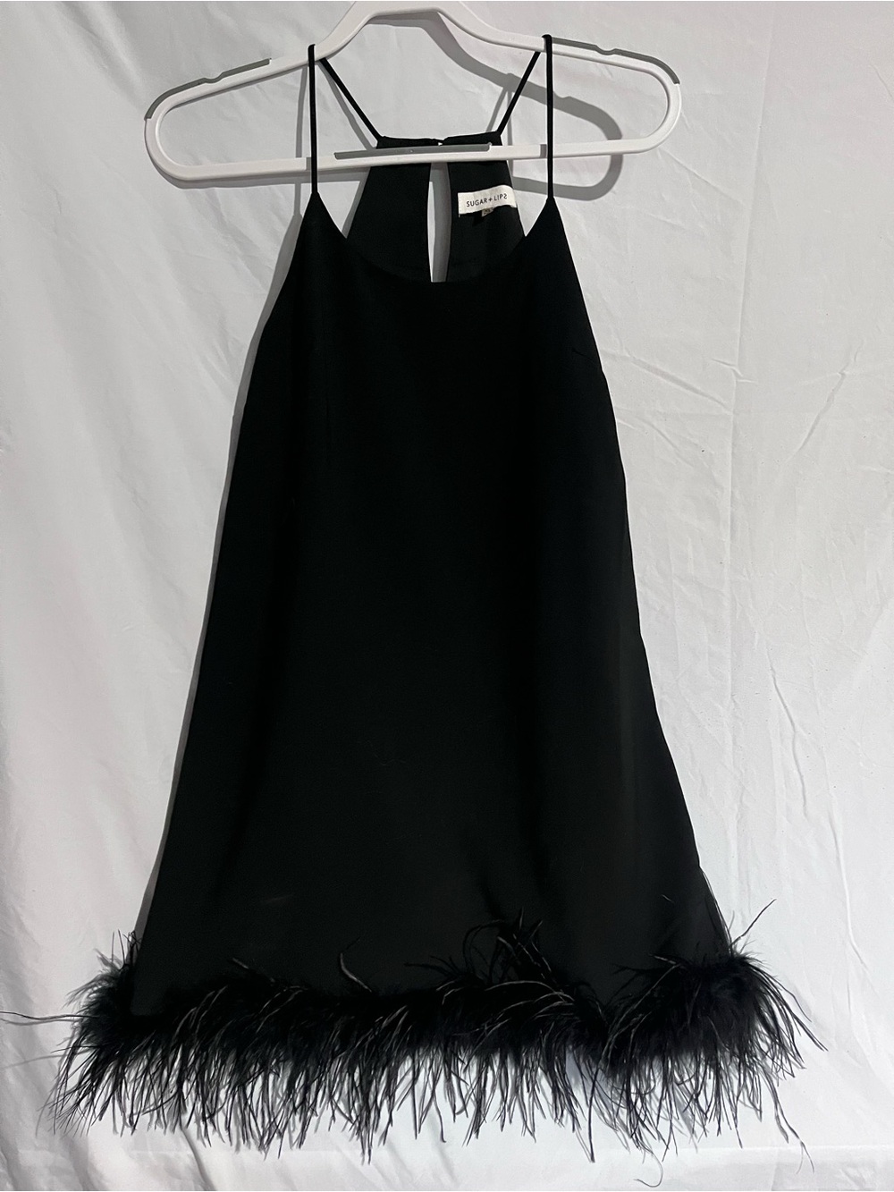 Sugarlips Black Feather Trim Slip Dress
